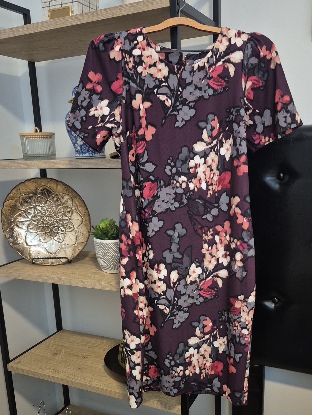 Calvin Klein Floral Shift Dress in Plum